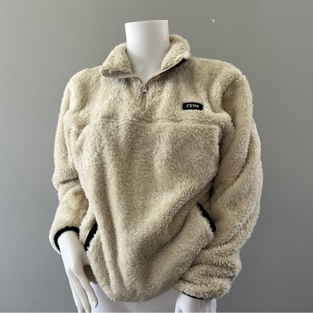 ZYIA Active Cream Teddy 1/4 Zip Pocket Jacket Size Medium